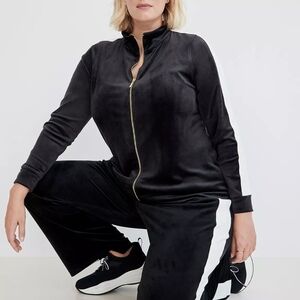 LIVI Size 22/24 Long Sleeve Velour Track Jacket Black & White Zip Lounge NWT